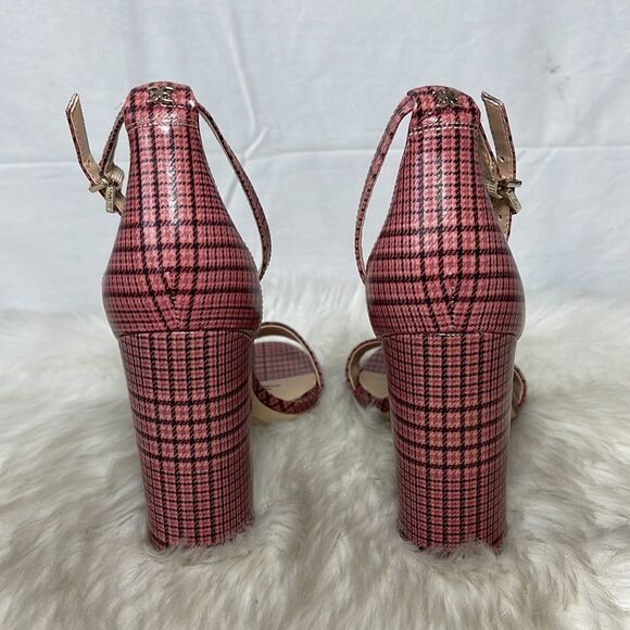 Sam Edelman Yaro Daniela Pink Plaid Vegan Leather Ankle Strap Heels Sz 8 - Picture 4 of 7